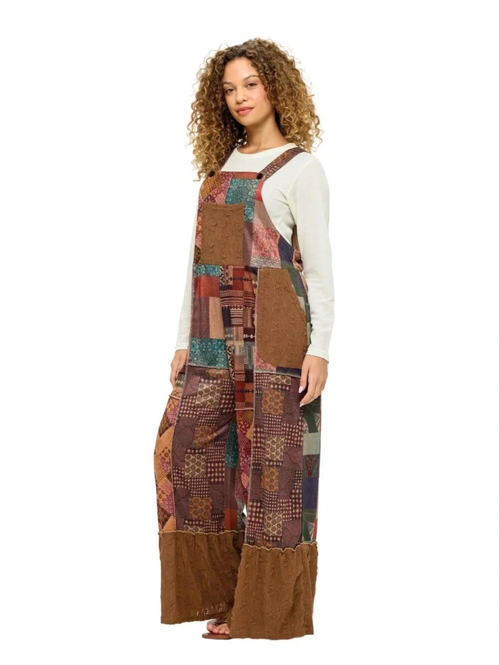 Yak N Yeti Overall Hippie Patchwork Floral Ruffled Hem